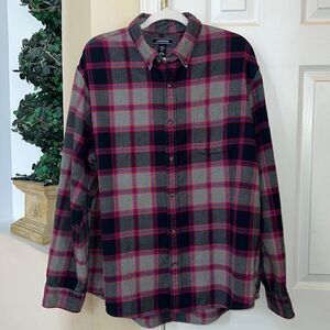 Lands’ end Men’s XL 17-17.5” traditional fit Thick Heavy Cotton Flannel Shirt